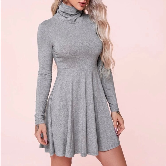 Grey funnel neck fit and flare dress - Picture 1 of 4
